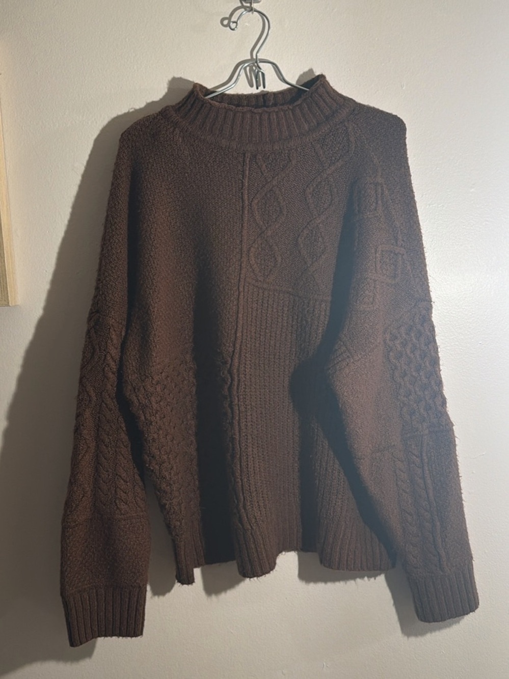 American Eagle Outfitters Brown Cable-Knit Turtleneck Sweater